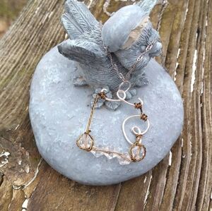 HANDMADE OOAK Pendant crystals twisted copper wire wrapped Love Branch Swing